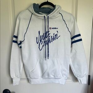 White and Blue Sweatshirt with Classic Athletic Style